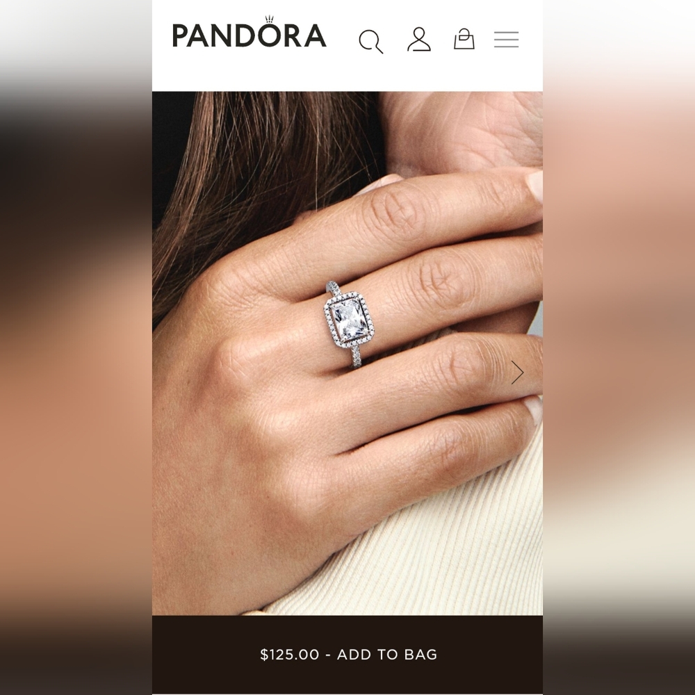 Pandora Rectangle Sparkling Halo Ring Sterling Silver Size 7